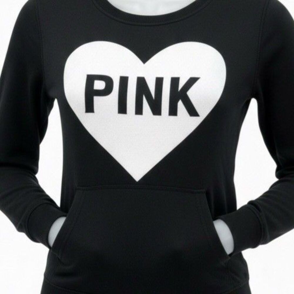 Pink Victoria's Secret Sweatshirt Crewneck Black White Heart Graphic Women's S